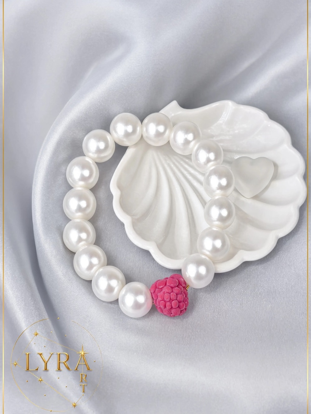 Chunky Pearl Raspberry Bracelet Coquette Summer Gift for Sister Berry Charm